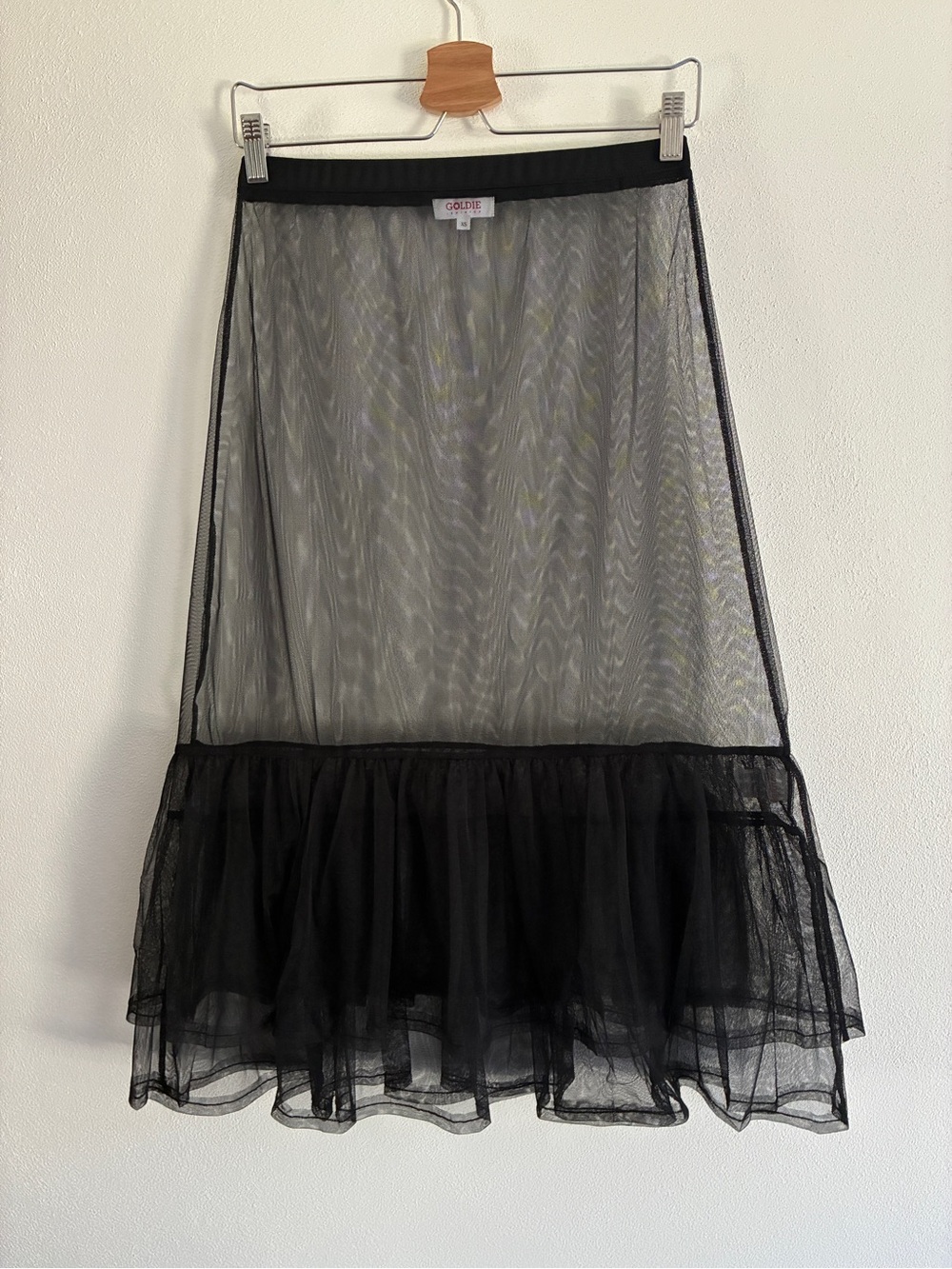 Goldie Lewinter Tulle Skirt Black Sheer Midi Overlay Ruffle Hem XS NWT - Picture 7 of 10